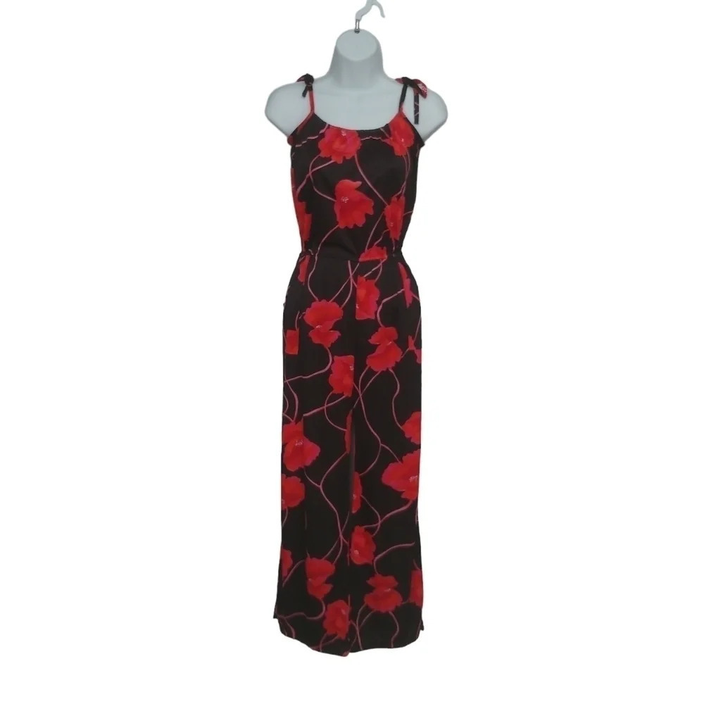 Handmade Black/Red Floral Romper Spaghetti Tie  Up Straps M